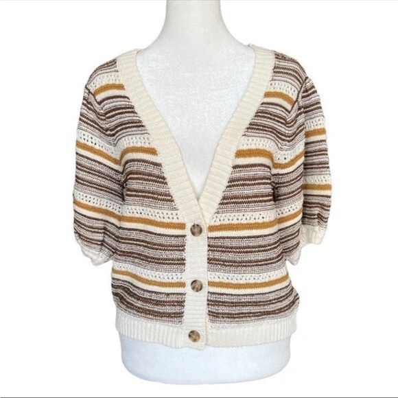 House of Harlow 1960 Crochet Knit crop Striped Button-Up Knit Cardigan Sz.S/M - Picture 3 of 14